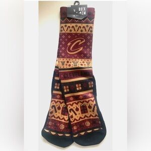 ROCK EM Mens Socks L/XL CLEVELAND CAVALIERS Cavs Holiday UGLY SWEATER Custom NWT